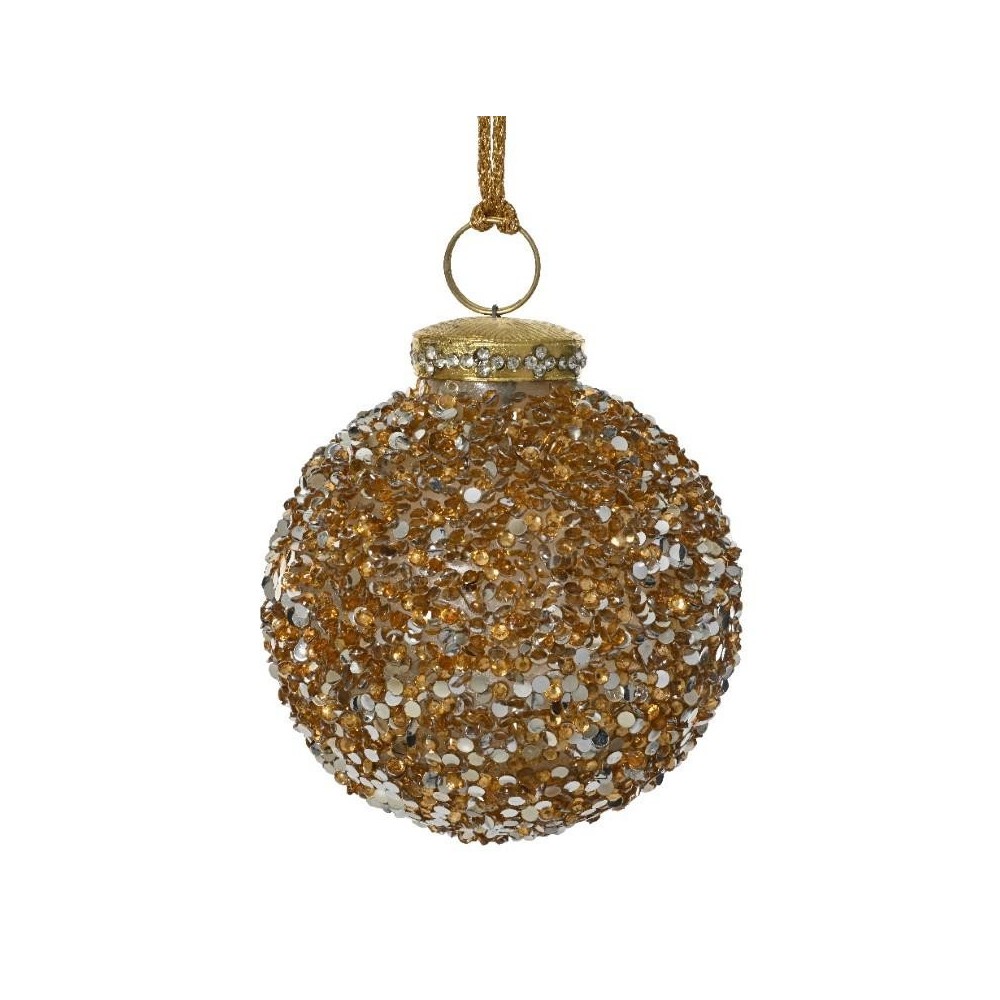 SFERA VETRO PERLINE ORO H.10CM.